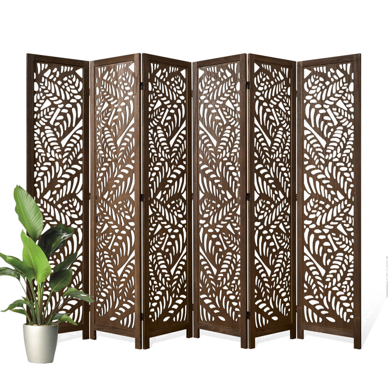 Paravent en bois massif 67 po H - Paravent Serenity Floral, 6, Brun délavé