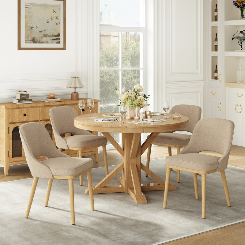 49cm H Fabric Upholstered Side Chair in Beige, 4, Camel