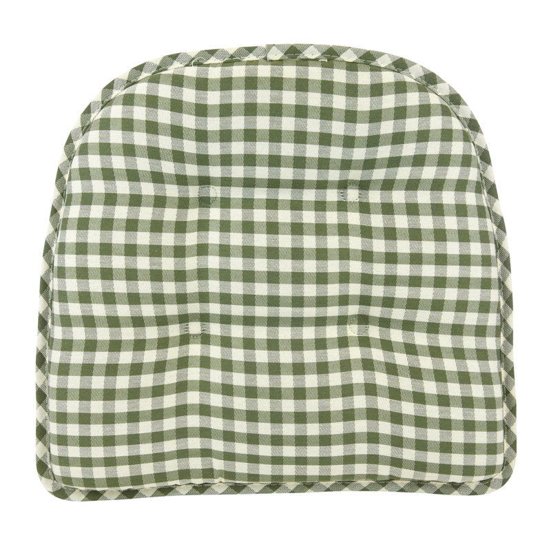 Non-Slip Gingham Dining Room And Kitchen Seat Cushions, 16 X 15 X 2 Inches, Set of 2, Gingham Pine