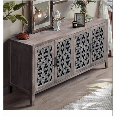 Hollow Four Door Antique Cabinet, American Country Style, Ideal for Living Room Storage and Decor