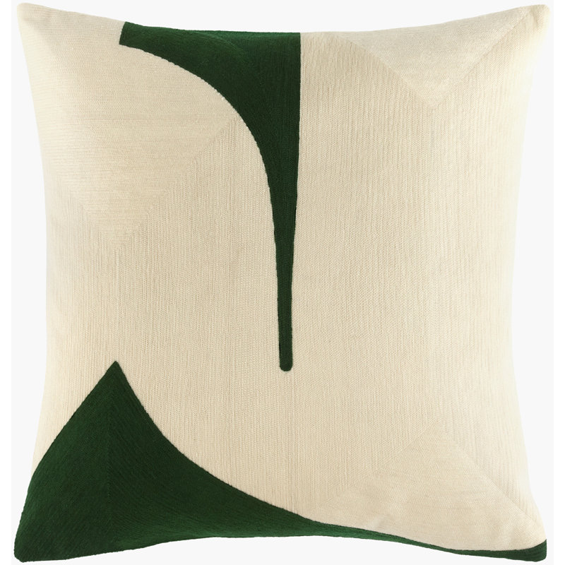 Embroidered Cotton Pillow Cover, Green, Square 20", Polyester