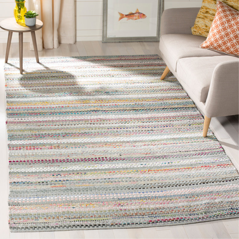Vesey Hand Woven Cotton Striped Rug, Rectangle 8' x 10'