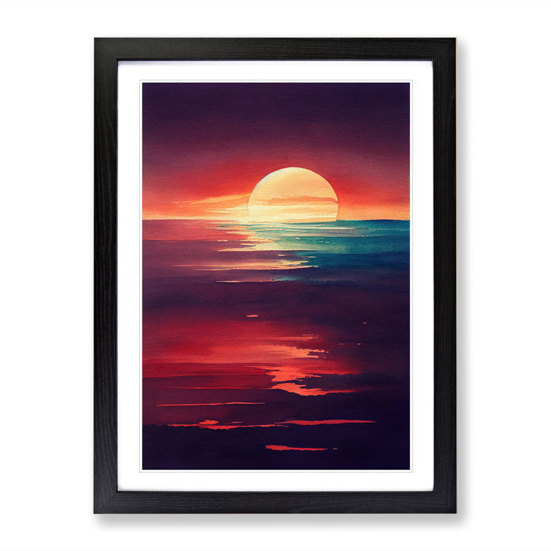 Sunset Watercolour Art No.7 - Framed Print, Black Framed, 64cm H x 46cm W x 2cm D