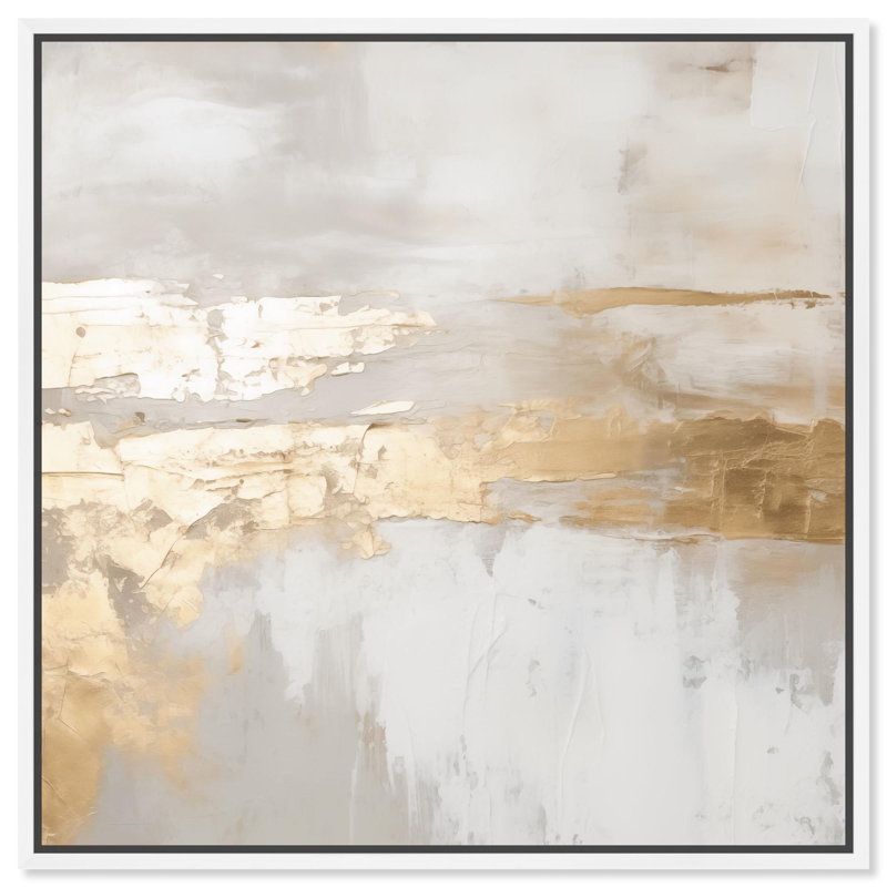 «Melted Gold Scape II» par Art Remedy, H 17 po x l 17 po, Blanc, Cadre flottant
