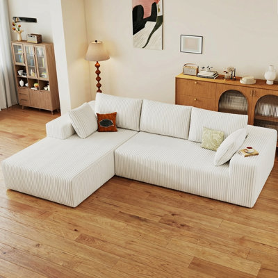 95.8" L-Shaped Sectional Modern Boneless Corduroy Couch with Chaise-No Assembly Required Deep-Seat, Upholstered Modular Cloud Sofa for Living Room, Plush Corduroy Fabric