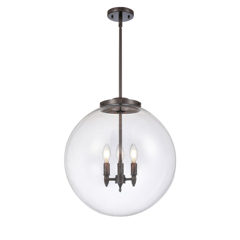Luminaire suspendu sphère 3 lumières Frederick, H 19 po x l 18 po x P 18 po, Transparent, Bronze huilé