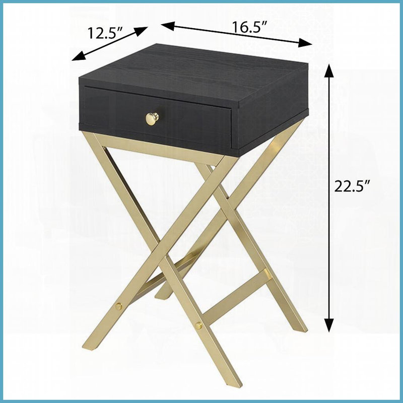 Noir et noir Table basse en laiton à 1 tiroir - Gain de place pour les petites pièces, rangement pratique pour les essentiels