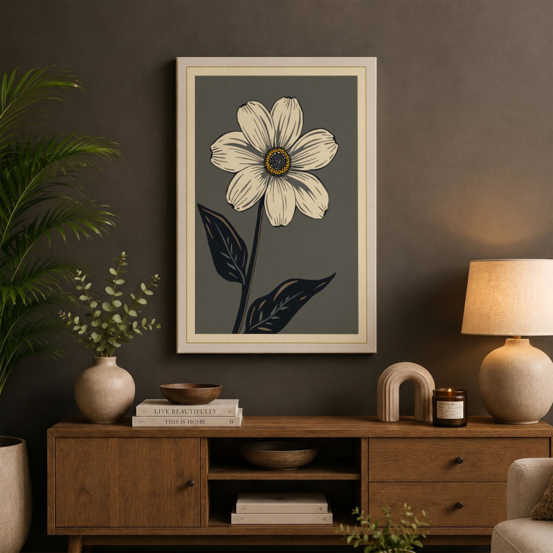 Single Bloom in Green Botanical - Wrapped Canvas, 18x12 - 45.7 x 30.5 cm, Cream Border