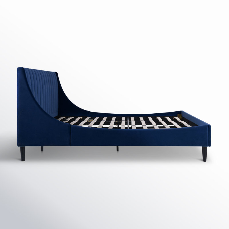 Helaina Upholstered Wingback Bed, Queen, Navy Blue Velvet