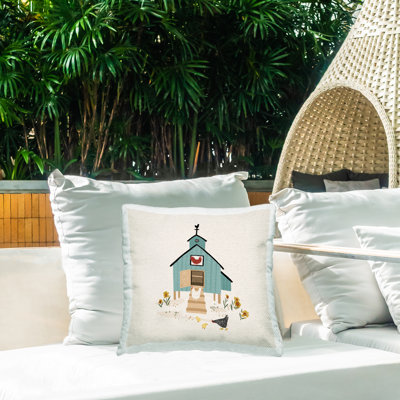 Coussin d'extérieur à motif de poulailler Casual Country par Loni Harris