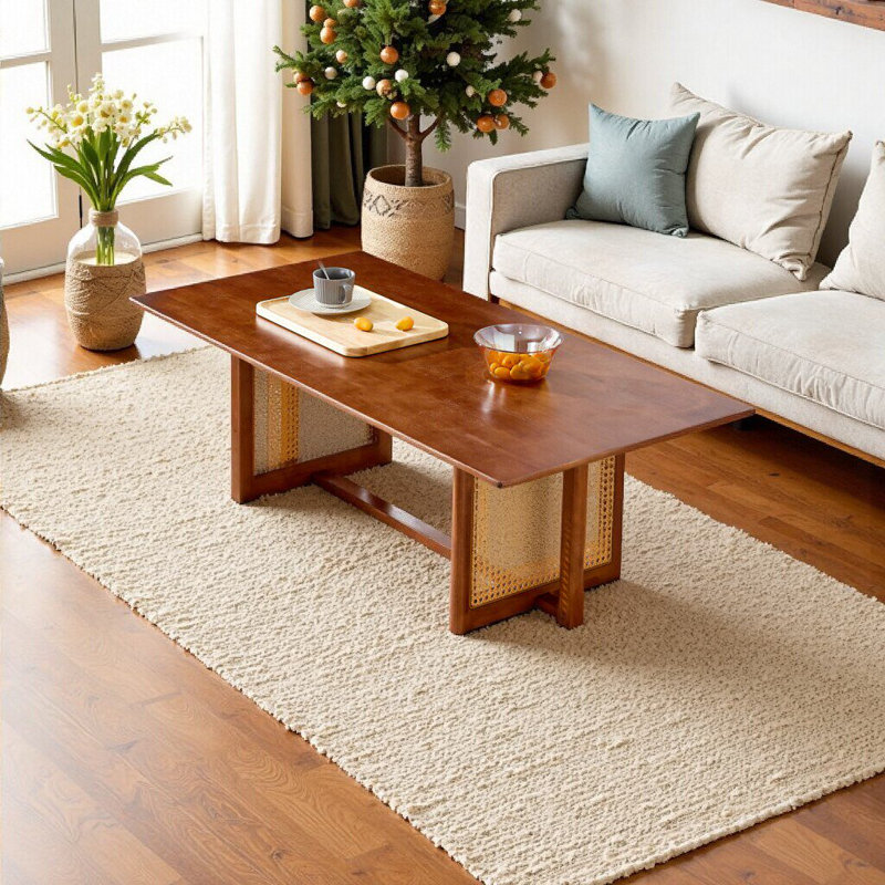 Rattan Solid Wood Rectangular Coffee Table