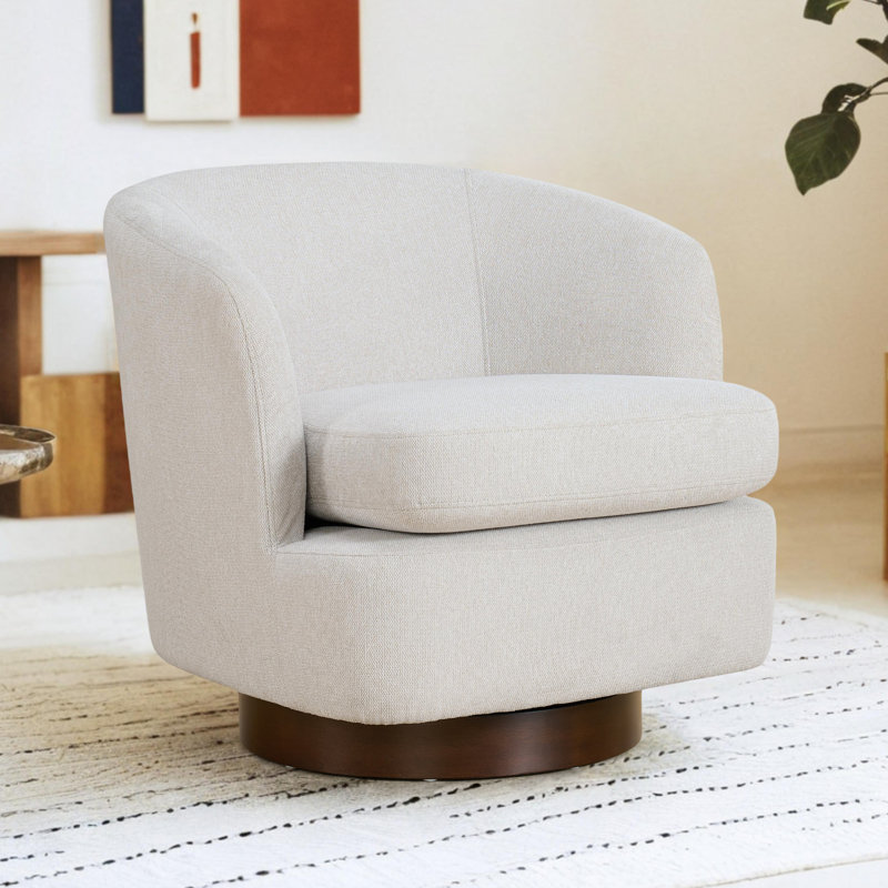 Billingslee 30'' W Swivel Barrel Accent Chair, Cream