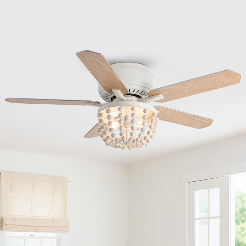 Ventilateur de plafond encastré à perle blanche 48 po à 2 lumières avec télécommande Boho, pales double face, moteur réversible à 3 vitesses, minuterie, ventilateur de plafond