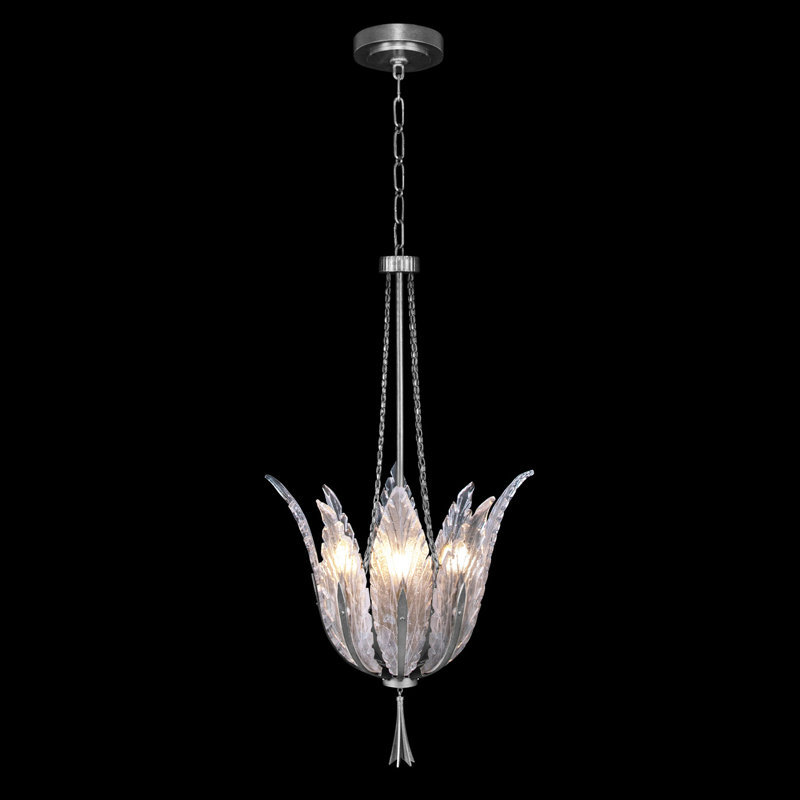 Luminaire suspendu géométrique unique à 4 lumières Plume, Feuille d'argent