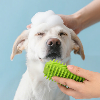 Rubber Pet Shampoo Brush with Massage Teeth, 4.88x2.87x1.22 inches, Green