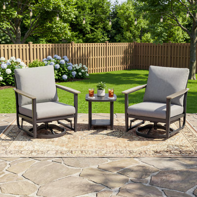 3-Piece Outdoor Aluminum Swivel Rocker Chair Conversation Set With Cushions And Side Table