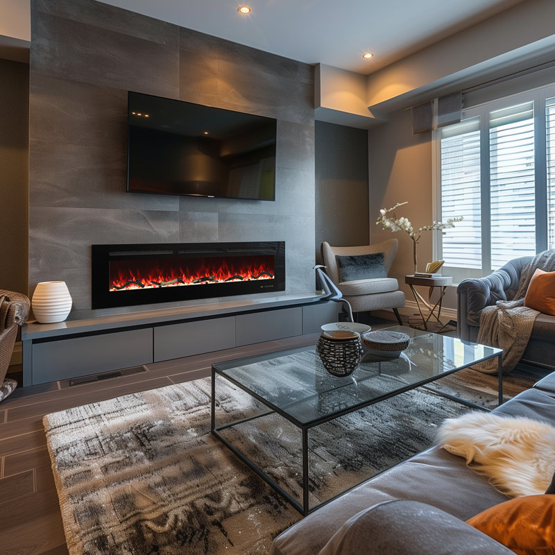 Gidney Black Electric Fireplace, 17.72" H x  65" W x 5.91" D