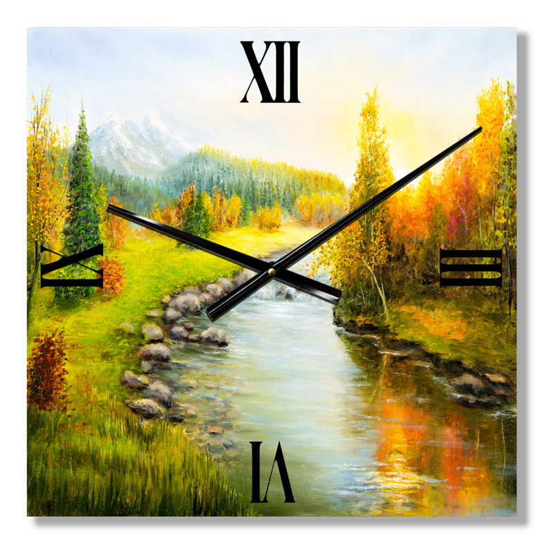 Horloge murale paysage d'automne avec montagnes et rivière, Moyen