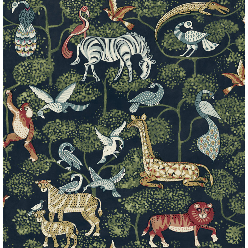 Rigby Jungle Animals Wallpaper, Navy