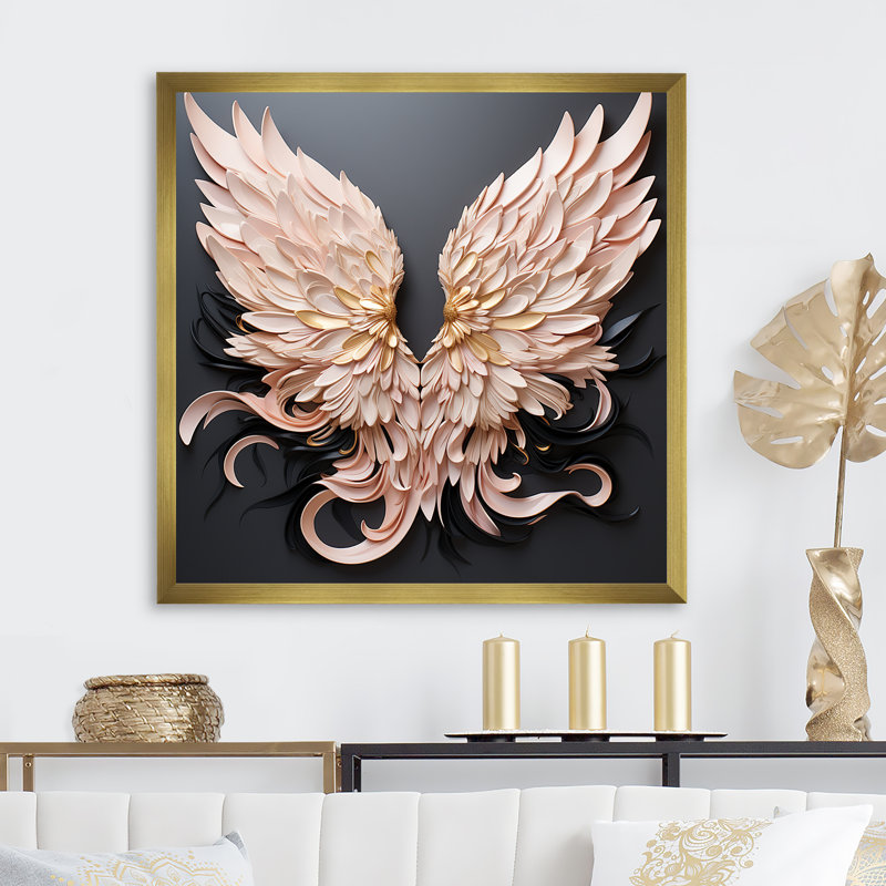 Décoration murale ailes d'ange minimalisme - Femme déesse, Cadre doré simple, H 36 po x l 36 po x P 1,5 po