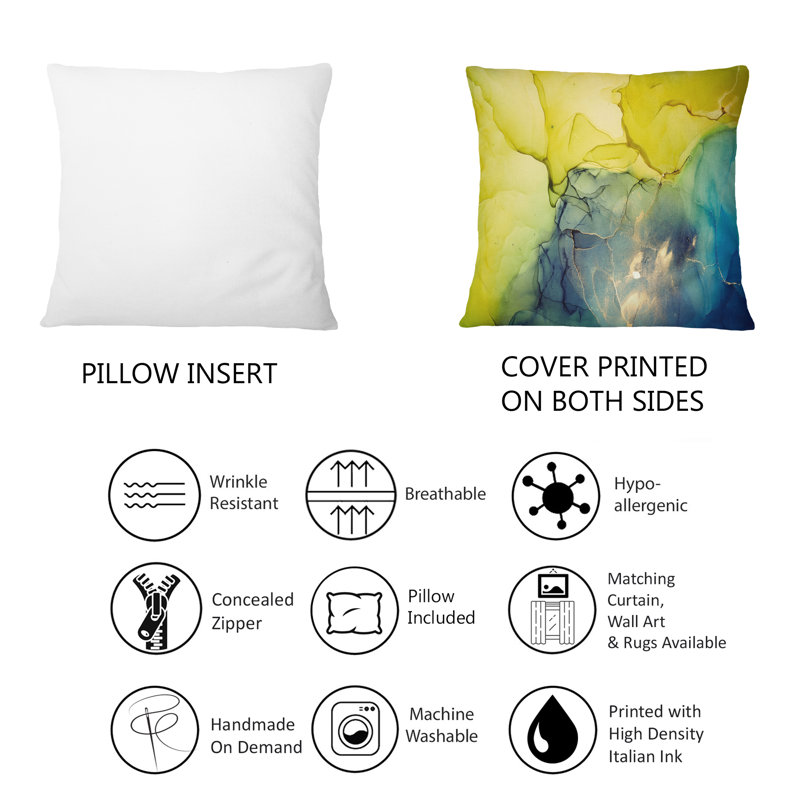 Coussin décoratif jaune et bleu Marble Waves II 12 po x 20 po
