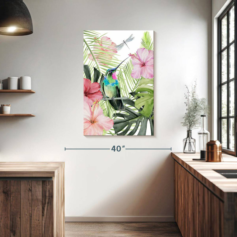 Hibiscus et colibri Brampt II, H 39 po x l 26 po