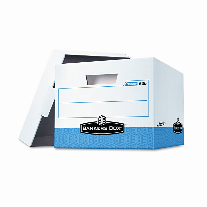 White and Blue Corrugated Paper Storage Box with Lift-Off Lid