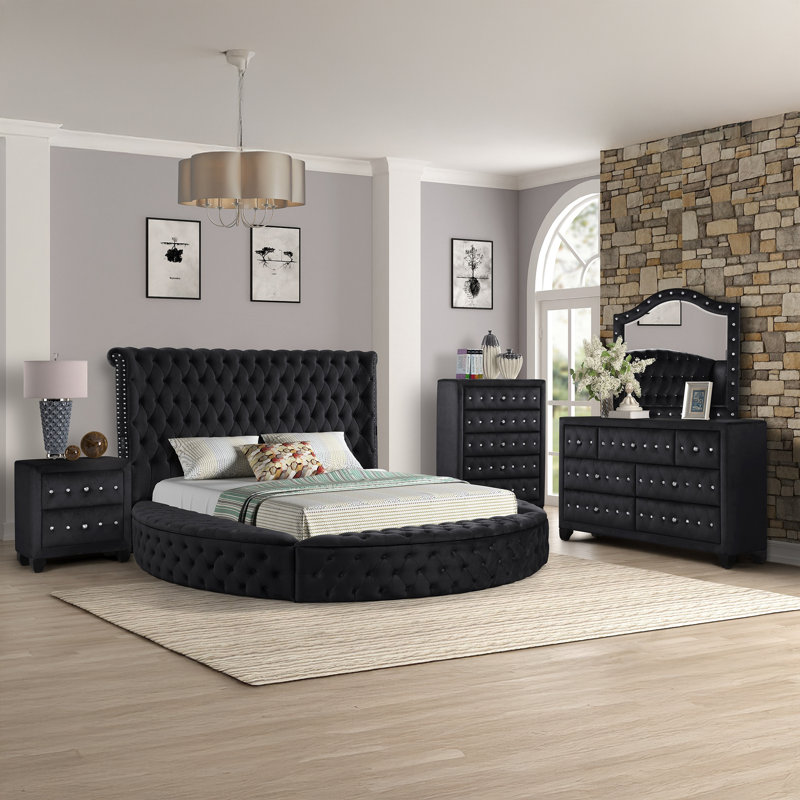 Ensemble de chambre avec rangement 6 pièces Taner, Noir, Très grand