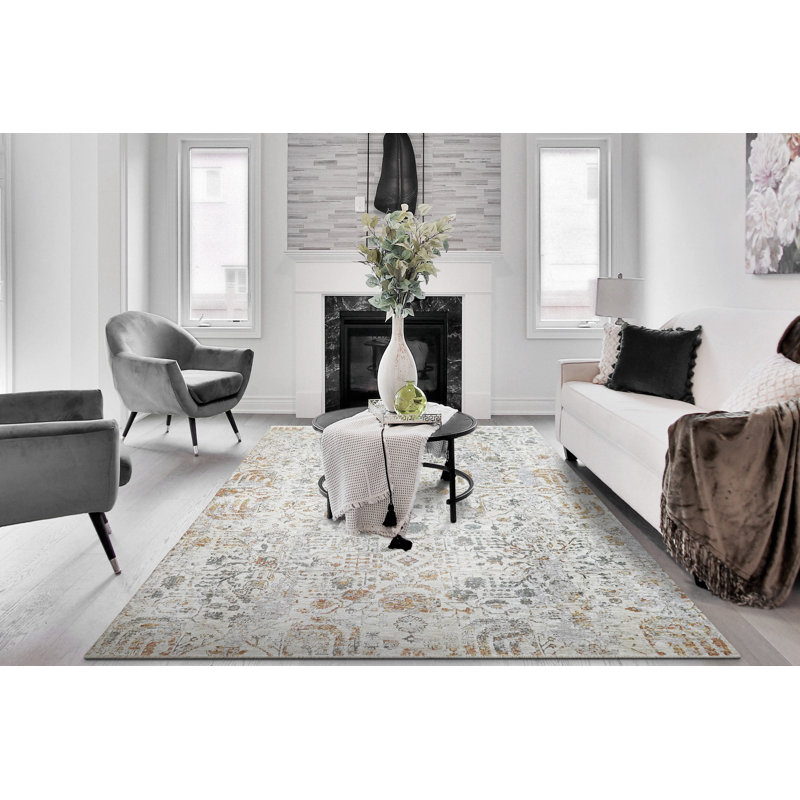 Modern Gray Synthetic Rectangular Easy Care Rug, 2'3" x 3'11"