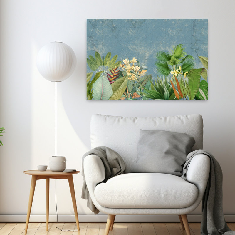 Art contemporain rétro, art floral de palmier abstrait, H 36 po x l 24 po