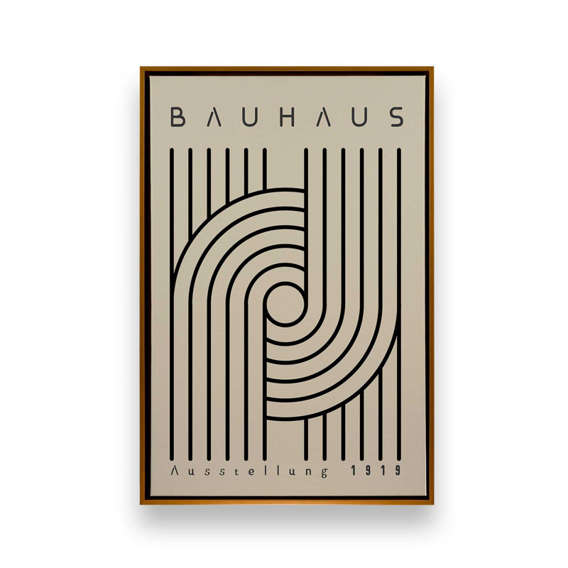 Impression sur toile monochrome Bauhaus Curves, H 18,75 po x l 12,75 po, Reproduction encadrée sans passe-partout, Or poli