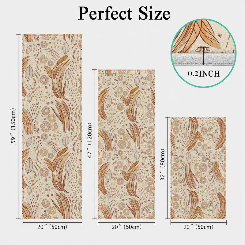 Botanical Feather Non-Slip Washable Kitchen Mats