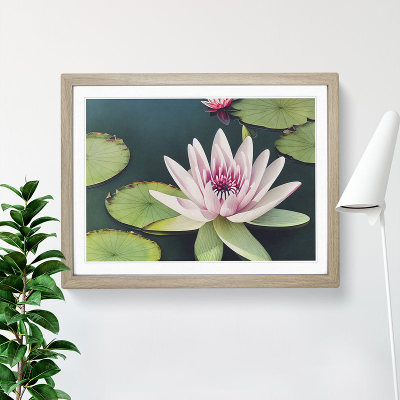 Angelical Water Lily Flowers - Single Picture Frame Print, 46cm H x 64cm W x 2cm D, Grey Framed