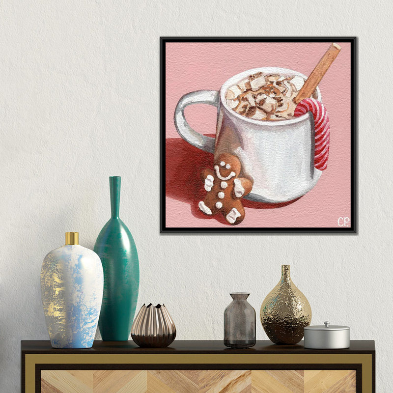 Festive Hot Choc - reproduction d'art murale - toile encadrée, Cadre flottant sans passe-partout, Noir, H 18 po x l 18 po