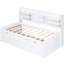 Lit simple en bois blanc délavé avec tête de lit bibliothèque intégrée, 3 grands tiroirs et bibliothèque à livres-2054355067