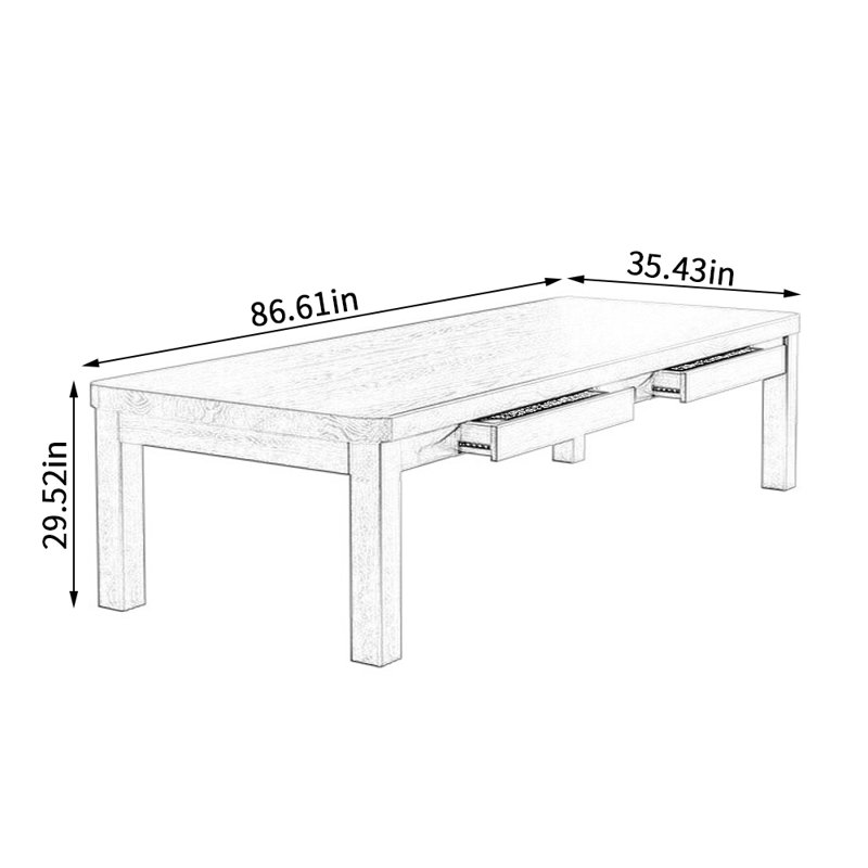 Sair Ash Solid Wood Dining Table, 29.52" H x 86.61" L x 35.43" W