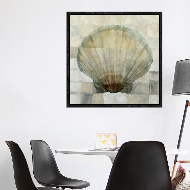 Scallop Shell by Stellar Design Studio - Painting on Canvas, 93.98 cm H x 93.98 cm W, Black Floater Frame