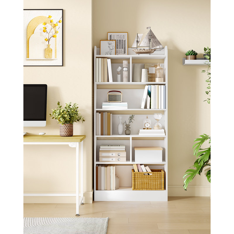 Bookshelf, bookcase, with 6 compartments, storage shelf, freestanding shelf, for living room, office, bedroom, White