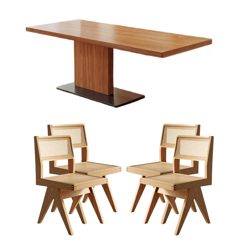 Solid wood ash dining table set, 29.53" H x 55.12" L x 27.56" W