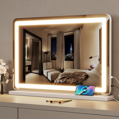 LED Vanity Mirror With Lights, Dimmable 3-Color Lighting, Touch Screen Control, 5X Magnification, Wall-Mountable And Tabletop Design