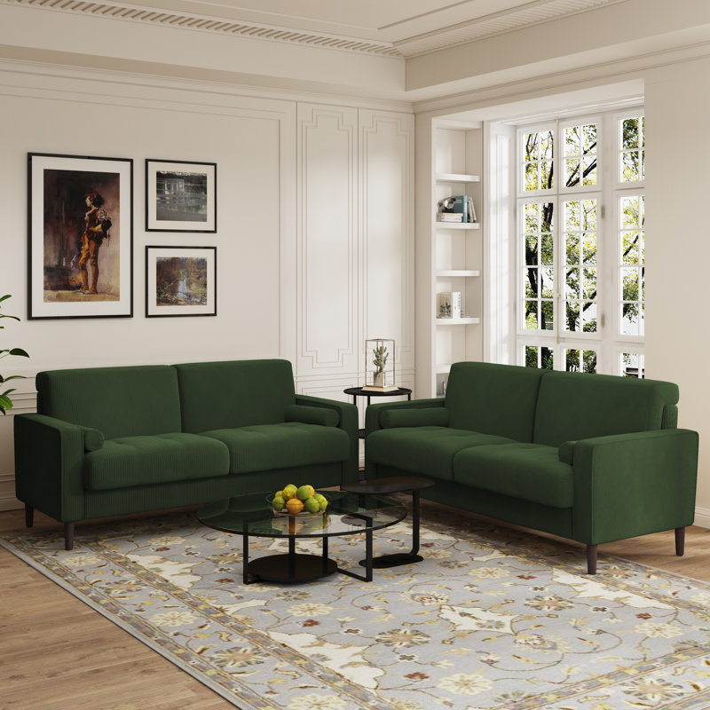 Carmelinda 157Cm Square Arms Sofa, Green