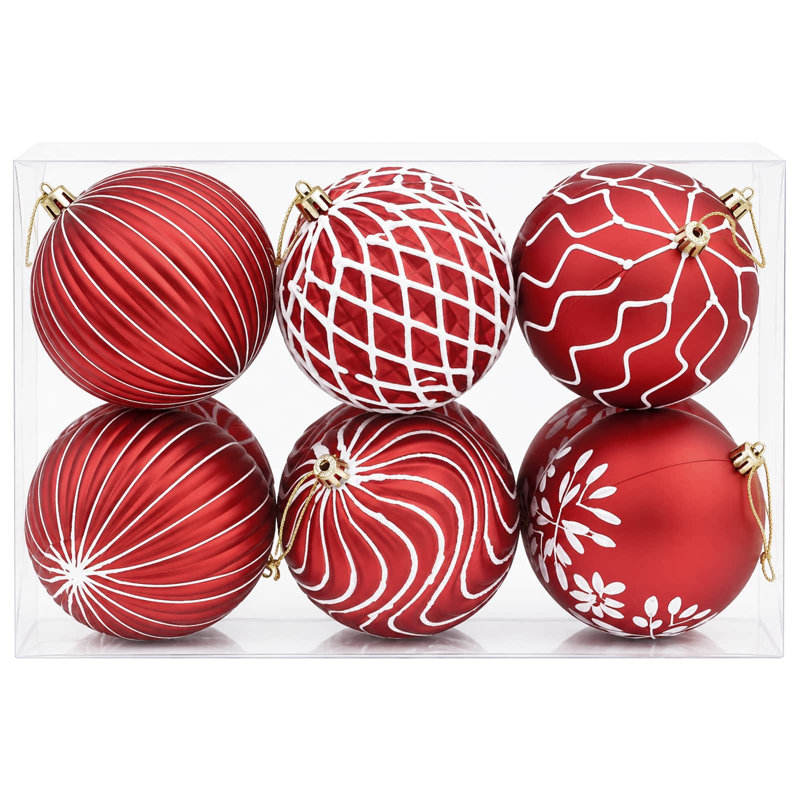 Polystyrene Bauble, Red, White, 12