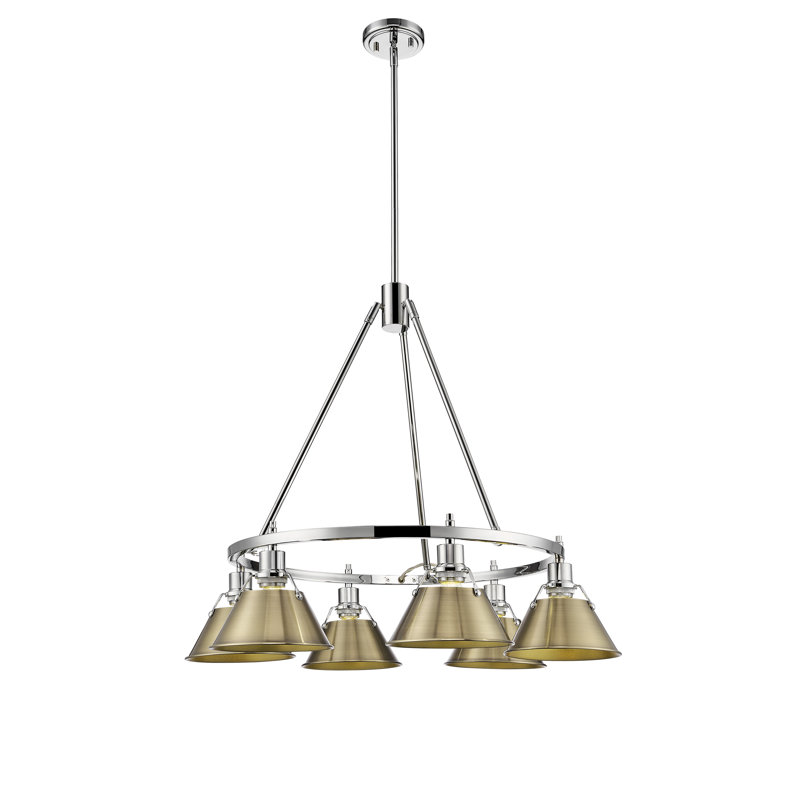 Felda 6 - Light Steel Dimmable Cone Chandelier, Aged Brass, Chrome