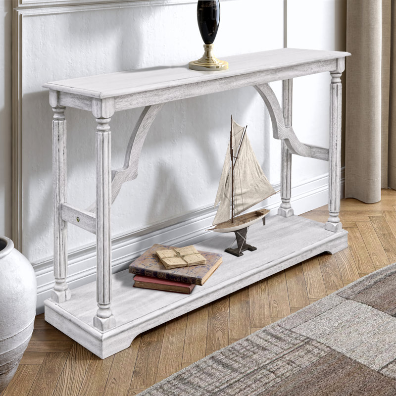 Console en bois massif 45,9 po Allanton, Blanc antique
