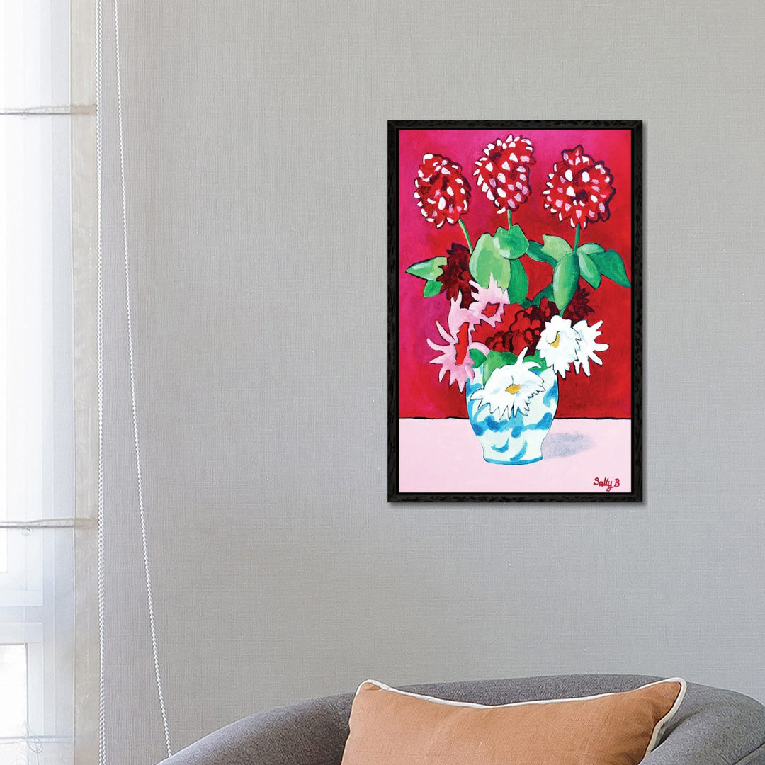 Geranium And Dahlia Bouquet von Sally B - Galerie-verpackte Leinwand Giclée auf Leinwand