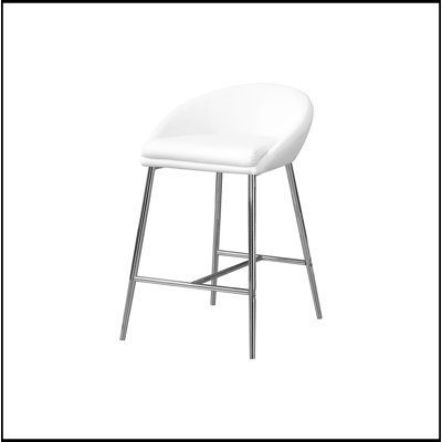 Contemporary, Modern Bar Stool, Set Of 2, Counter Height, Kitchen, Chrome Metal, White Leather Look