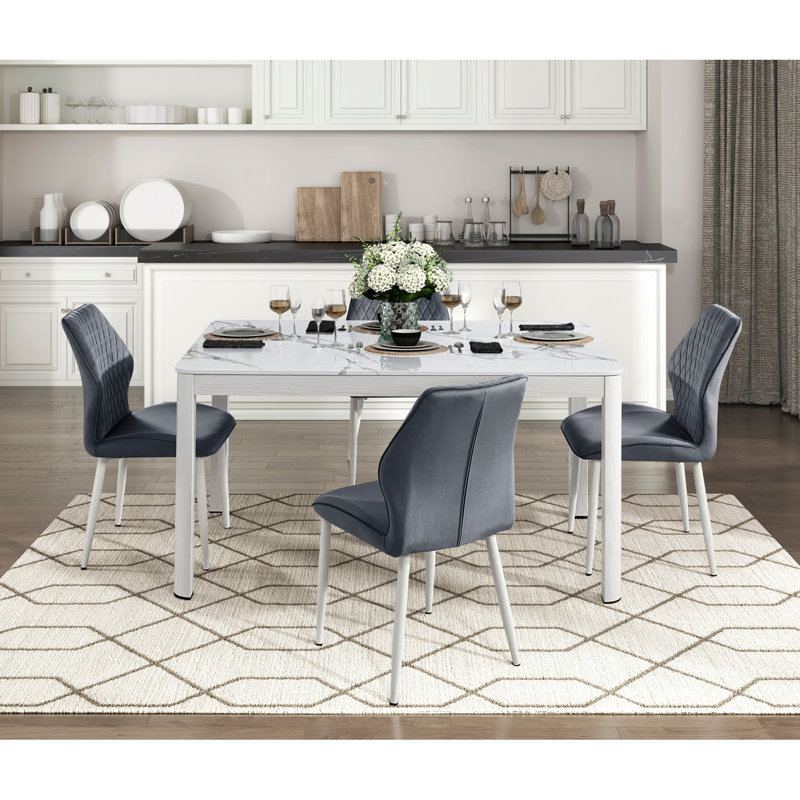 Ensemble de table de salle à manger 5 pièces et 4 chaises d'appoint avec pieds en métal, Gris foncé