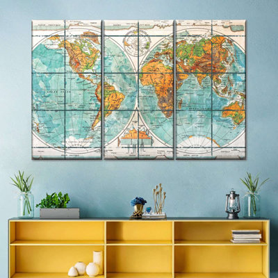 «Globe World Map», ensemble de 3 reproductions sur toile par Tess P