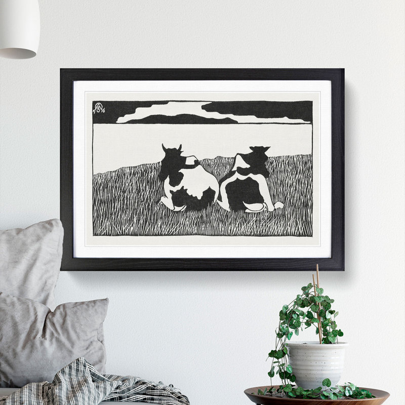Cows by Samuel De Mesquita - Picture Frame Graphic Art, 36cm H x 48cm W x 2cm D, Black Framed