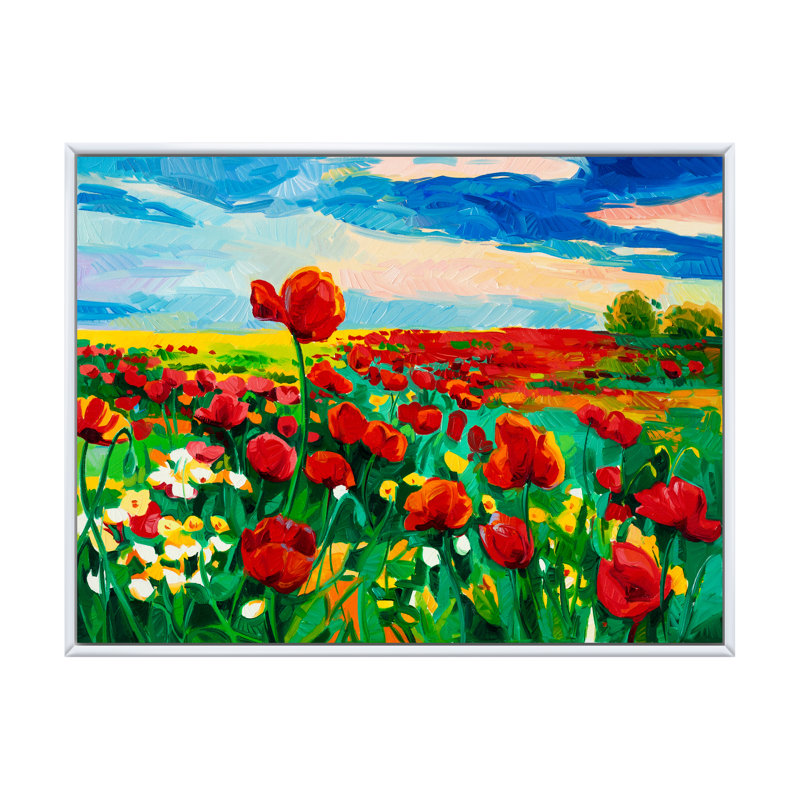 Coquelicots - reproduction sur toile, H 16 po x l 32 po x P 1 po, Toile avec cadre flottant blanc